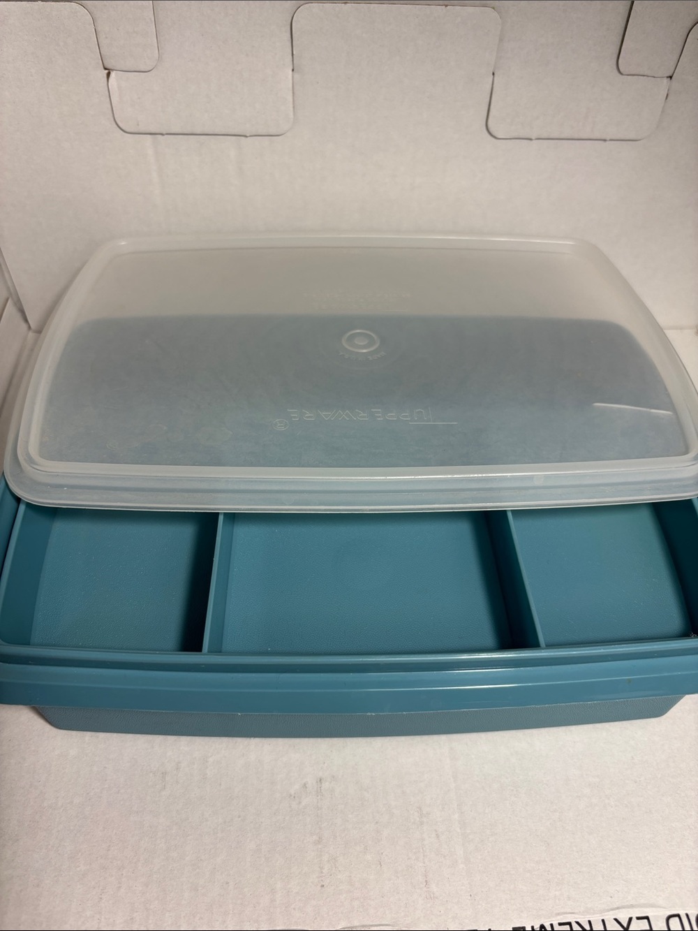 Tupperware Teal Divided Snack Tray with Clear Lid